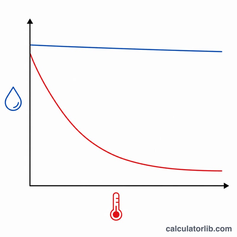 Two viscosity-temperature curves showing a high VI oil staying flatter than a low VI oil across temperature