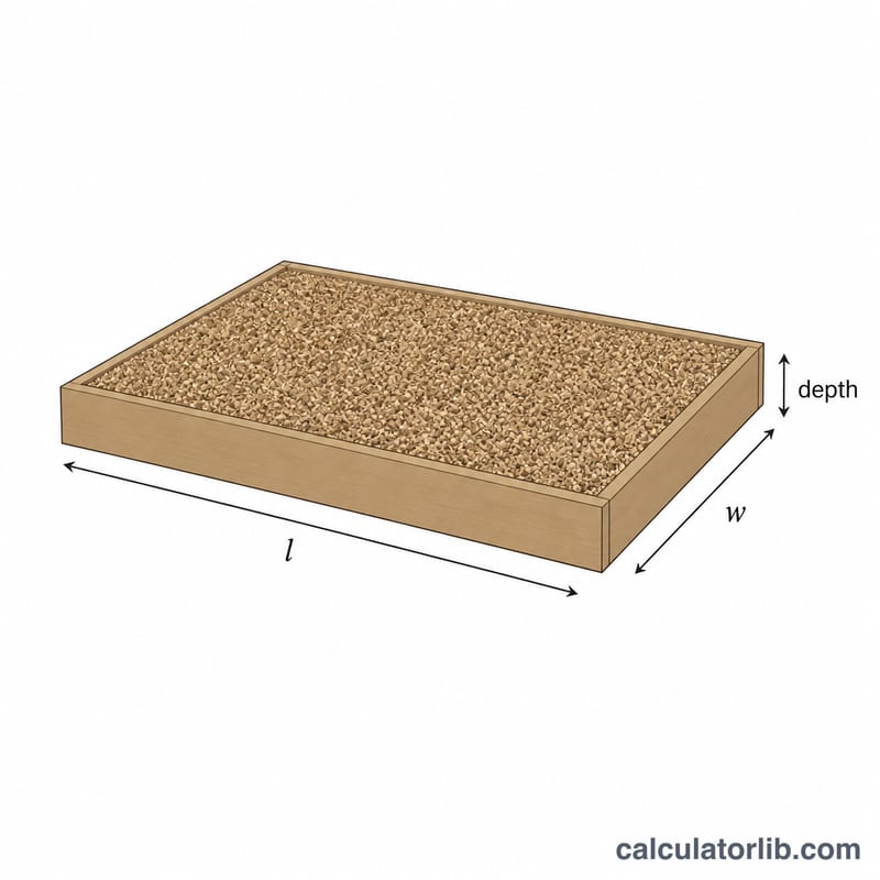 Rectangular gravel area showing length, width and depth dimensions