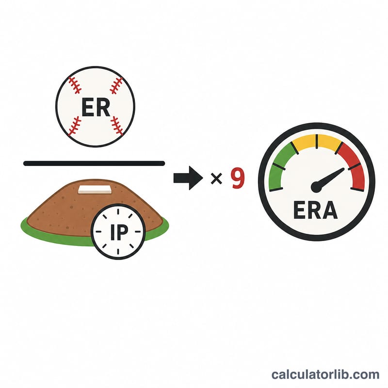 Diagram of the ERA formula relating earned runs, innings pitched, and the factor of nine