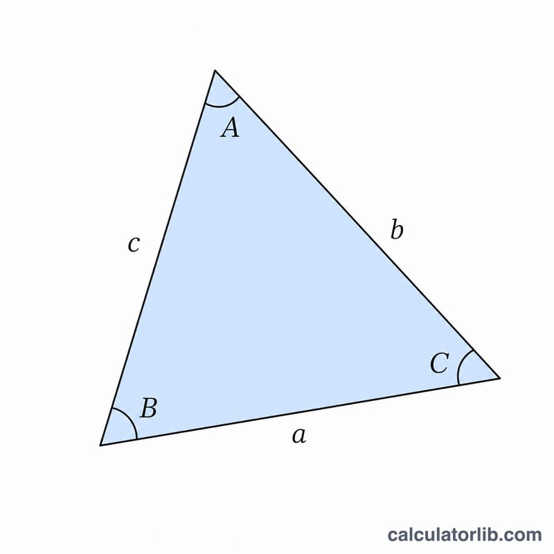 Triangle with three sides labeled a, b, c and opposite angles A, B, C
