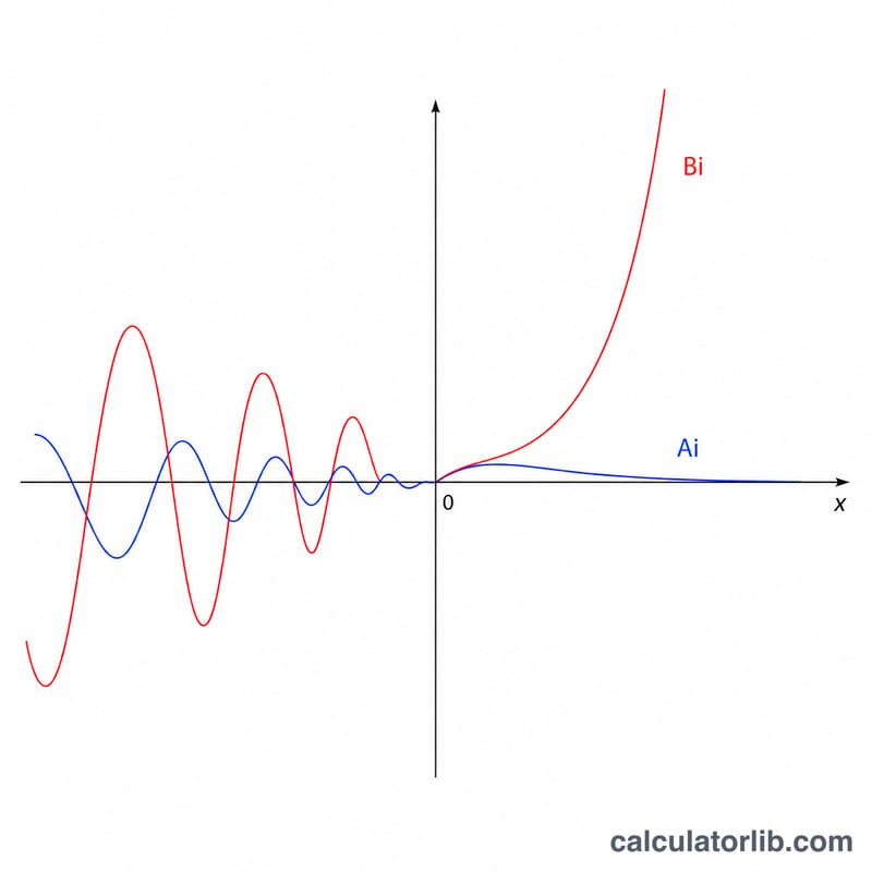 Graph of Airy functions Ai(x) and Bi(x) versus x