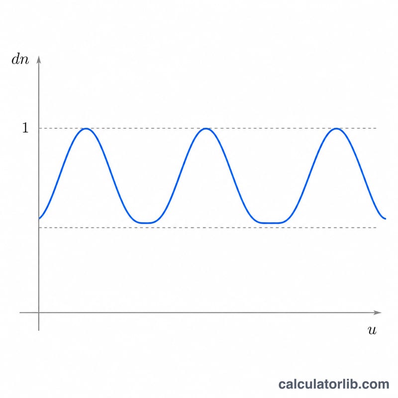 Plot of the Jacobi dn function as a periodic wave oscillating between 1 and a lower positive value