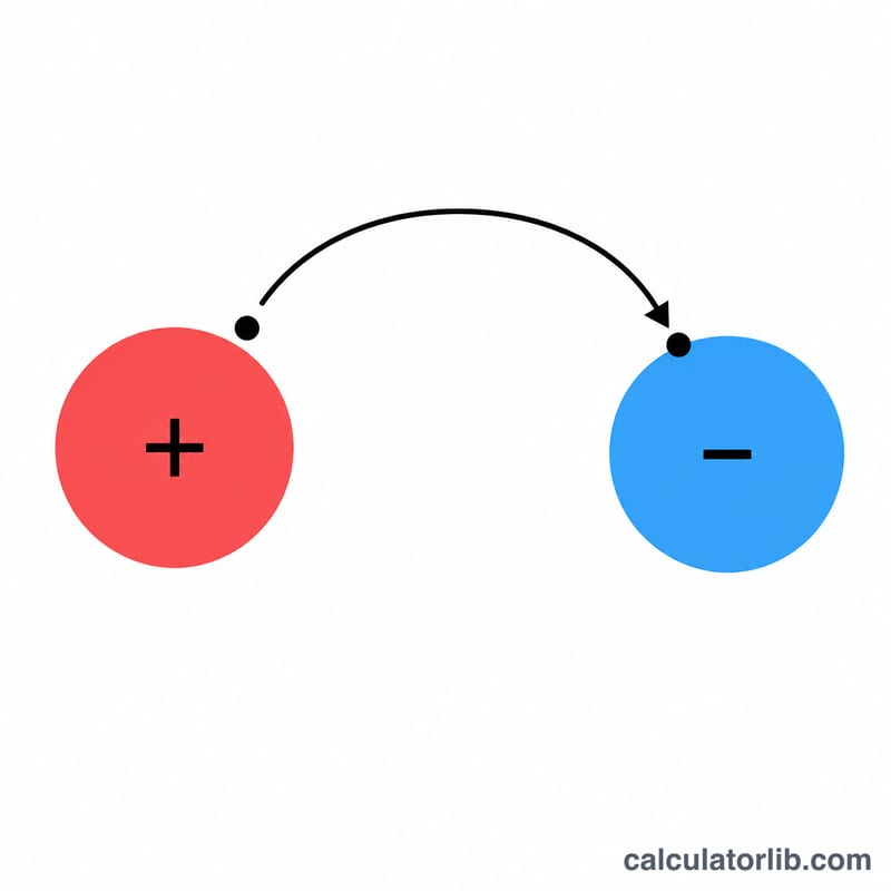 Diagram showing electron transfer between two atoms with positive and negative oxidation states labeled
