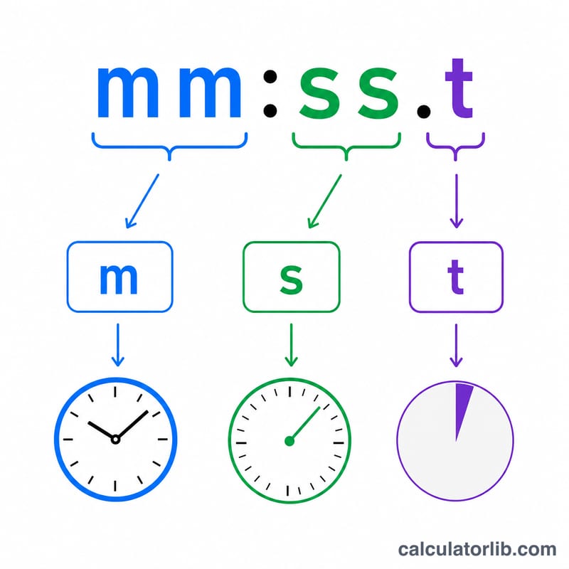 Time format mm:ss.t split into minutes, seconds and tenths