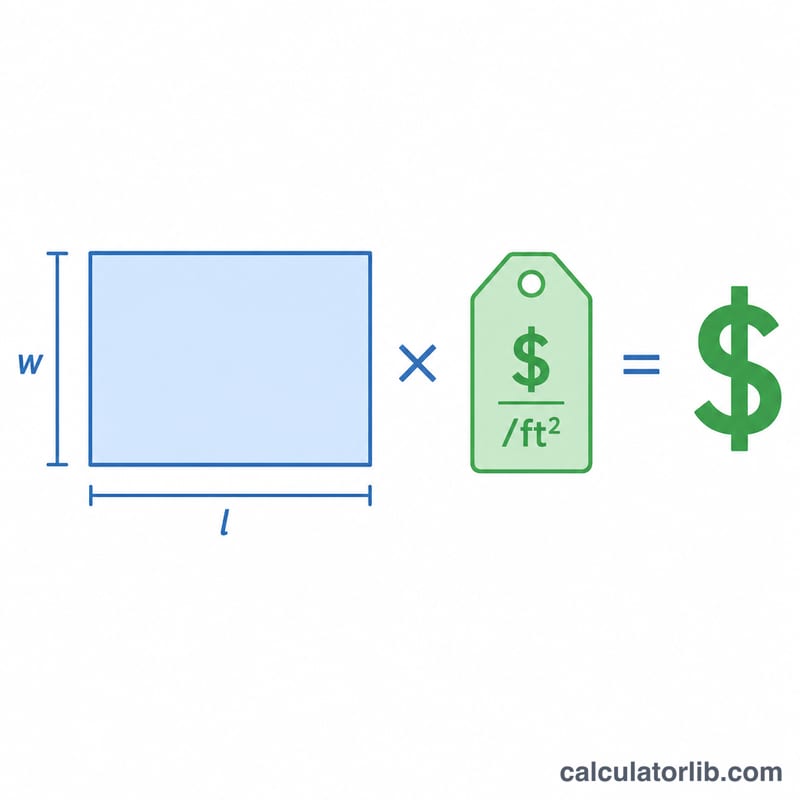 Diagram showing area times cost per square foot equals total cost