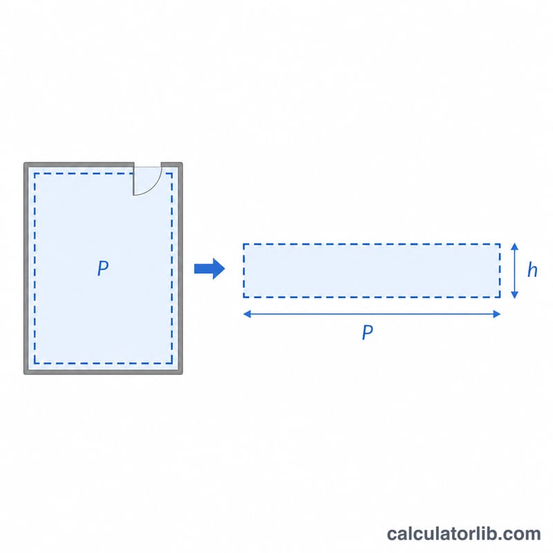 Room walls unrolled into a flat strip showing perimeter and wall height