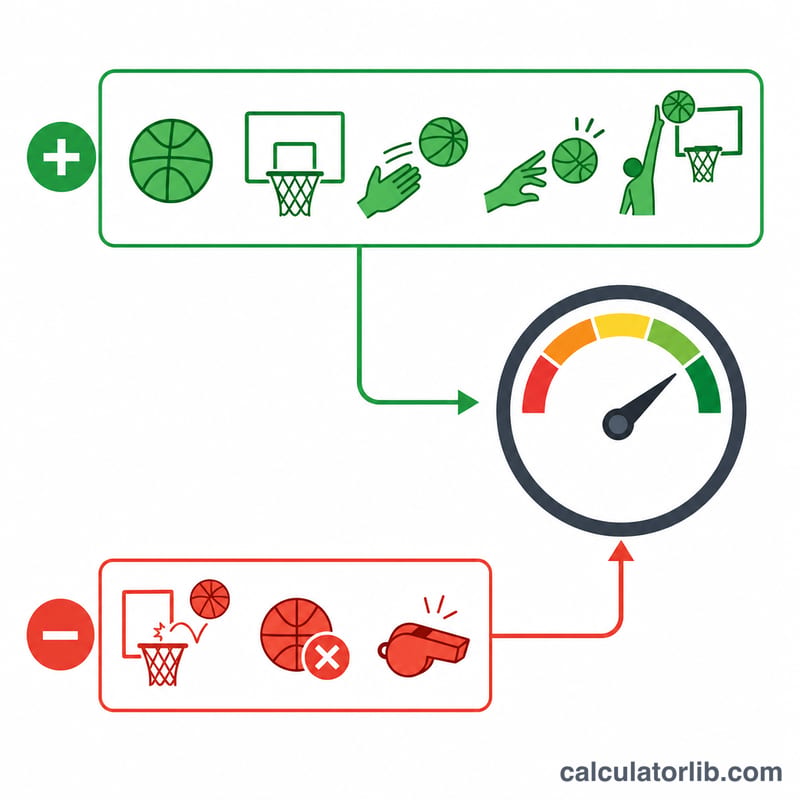 Diagram showing positive and negative basketball stats combining into a single efficiency score
