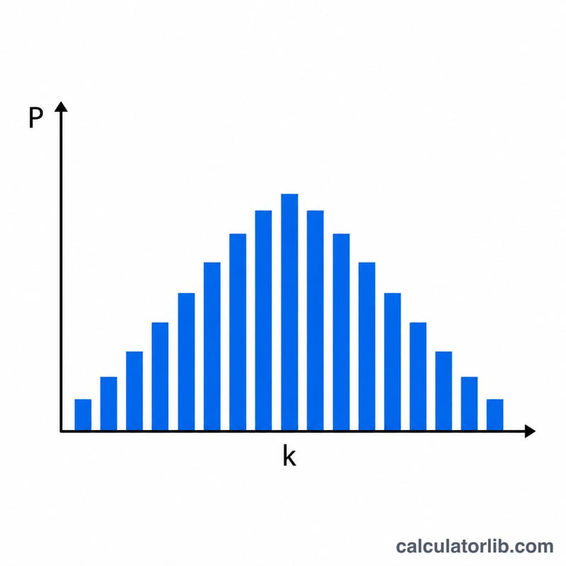 Bar chart of binomial probability distribution for number of heads in coin flips