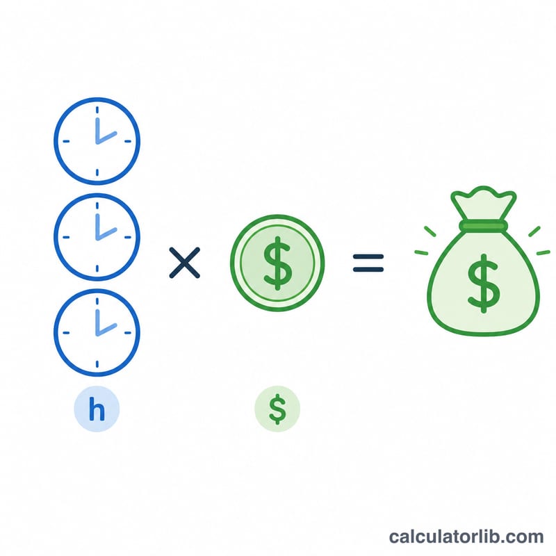 Diagram showing accrued PTO hours times hourly rate equals payout