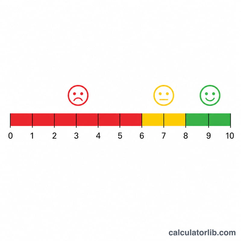 0 to 10 rating scale split into detractors, passives and promoters