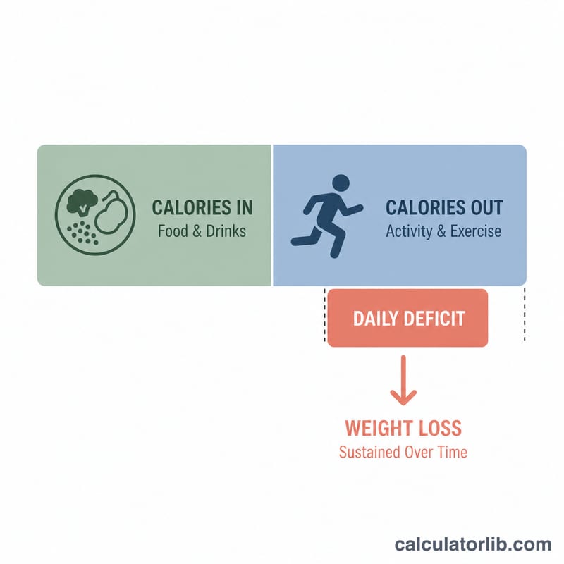 Diagram showing calorie deficit as the gap between calories in and calories out