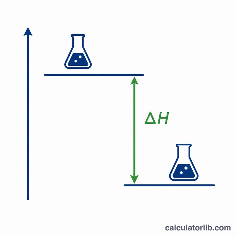 Energy level diagram showing reactants and products with enthalpy difference labeled delta H