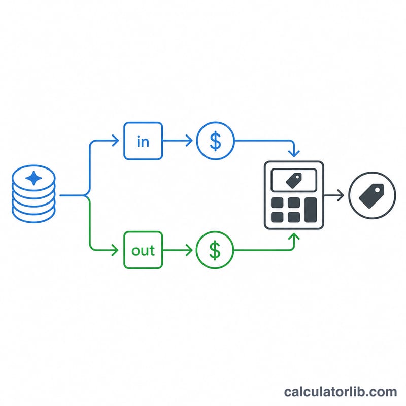 Diagram of input and output tokens multiplied by their rates to produce a total cost