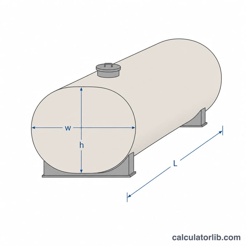 Oval stadium-shaped tank shown as a horizontal cylinder with flat top and bottom and rounded semicircular ends