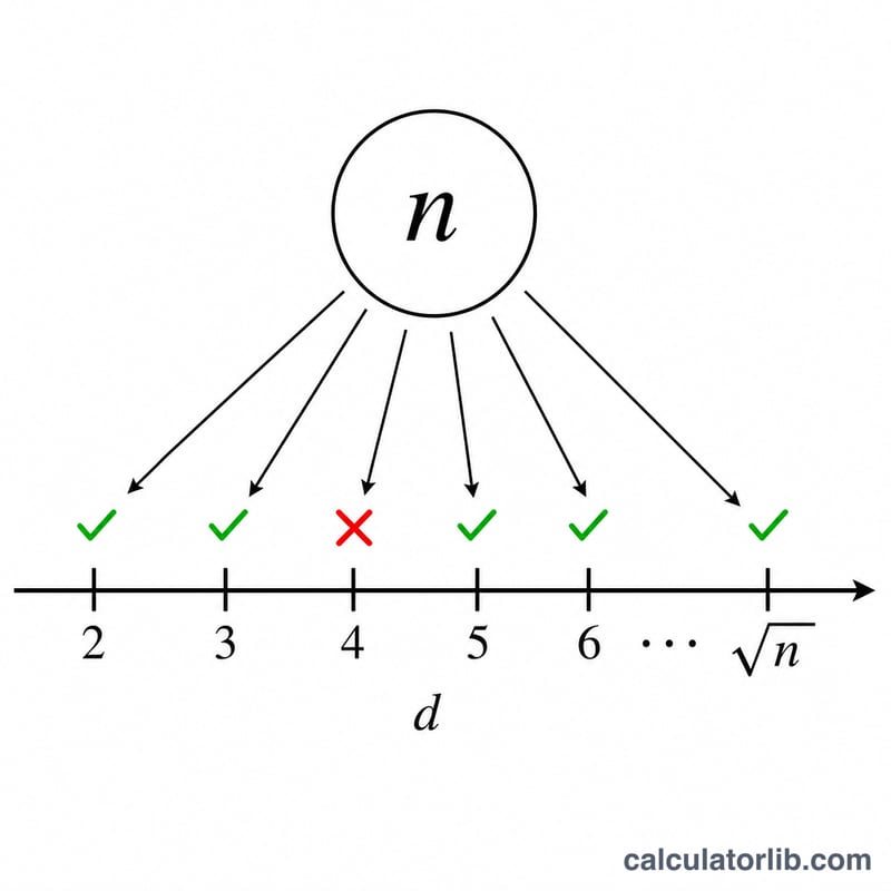 Trial division checking divisors up to the square root of n