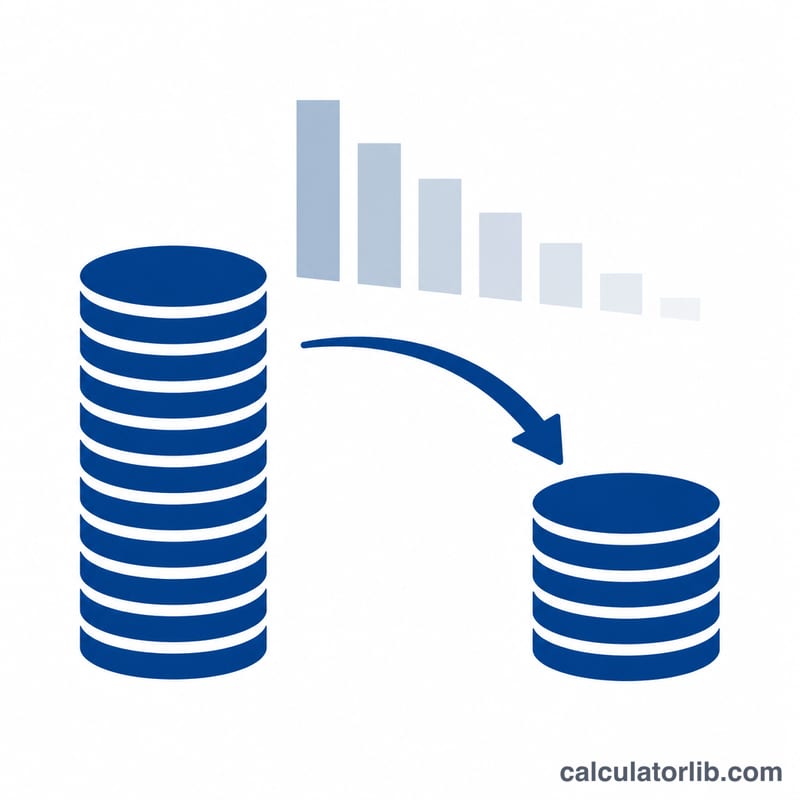 Pile of money shrinking to half its height over a span of years