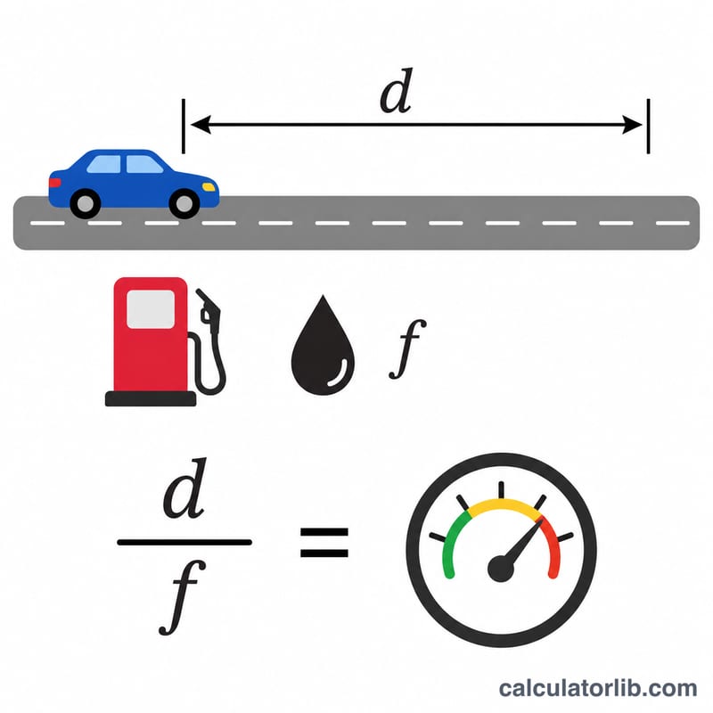 Diagram showing distance divided by fuel equals fuel economy