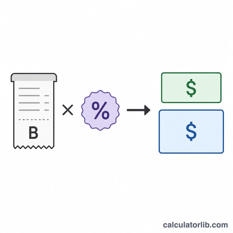 Diagram of bill multiplied by tip percent producing tip and total