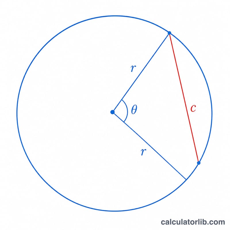 Circle with radius lines forming a central angle and a chord connecting the two endpoints