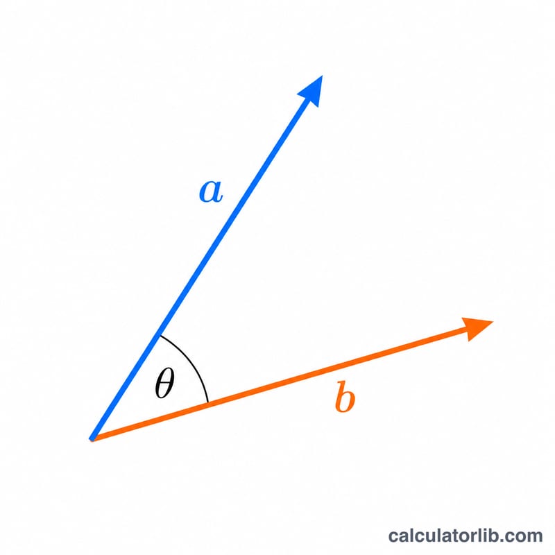 Two vectors a and b from a common origin with the angle theta between them
