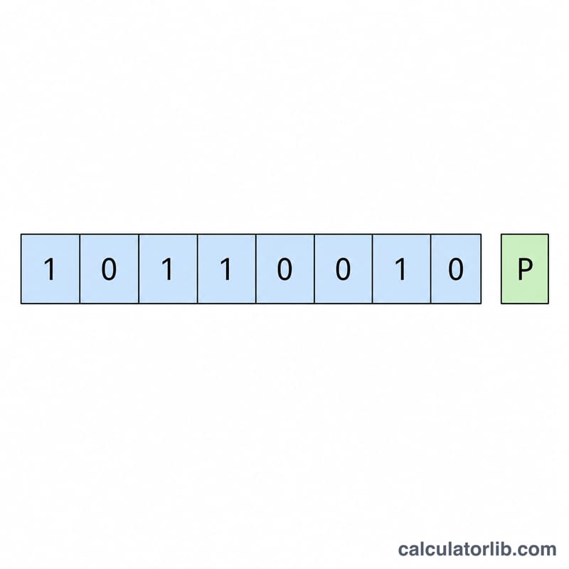 Binary data word with an appended even parity bit forming a transmitted frame