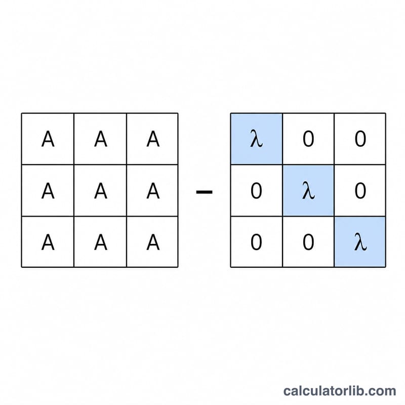 La matrice A moins lambda fois la matrice identité, présentée comme une grille 3×3 avec λ soustrait sur la diagonale