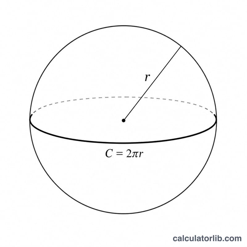 Sphere showing radius r and great-circle equator