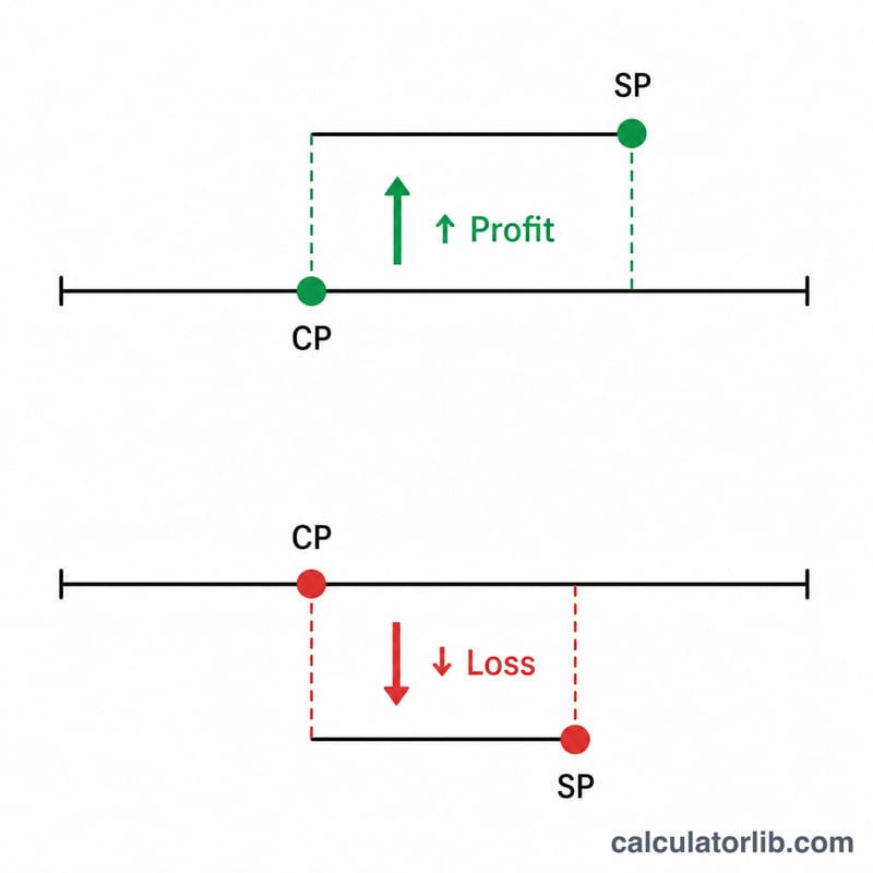 Diagram comparing cost price and selling price for profit and loss scenarios