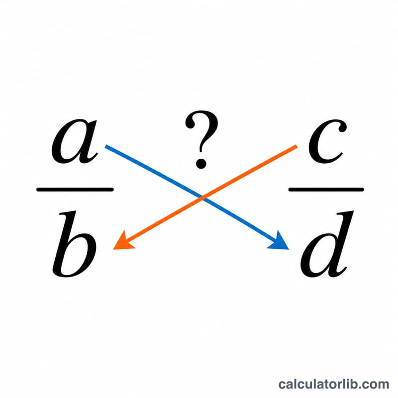 Cross multiplication comparison between two fractions a over b and c over d