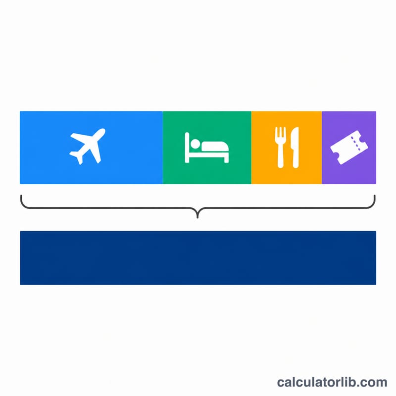 Stacked bar showing transport, lodging, food, and activities adding up to total trip cost