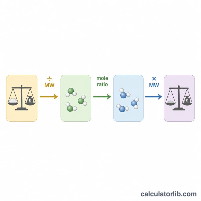 Four-step conversion from mass of limiting reactant to mass of product