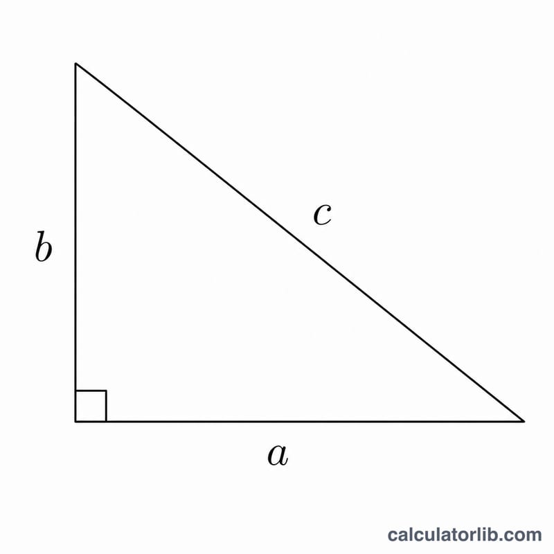 Right triangle with legs a and b and hypotenuse c, right angle marked