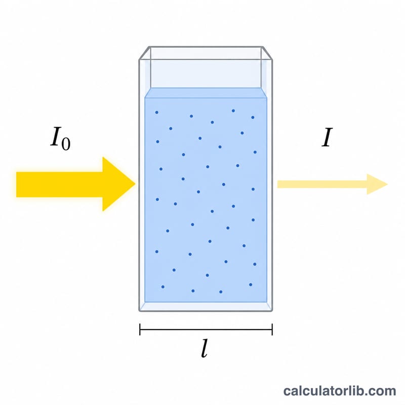 Light beam passing through a cuvette of solution, attenuated over path length l