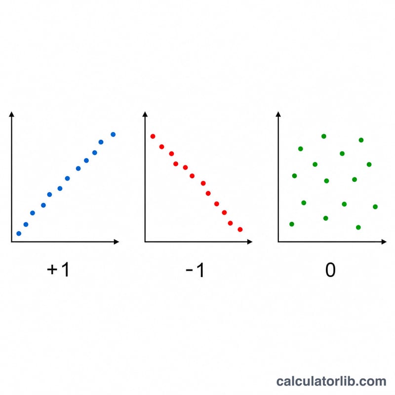 Scatter plots showing positive, negative, and no correlation patterns