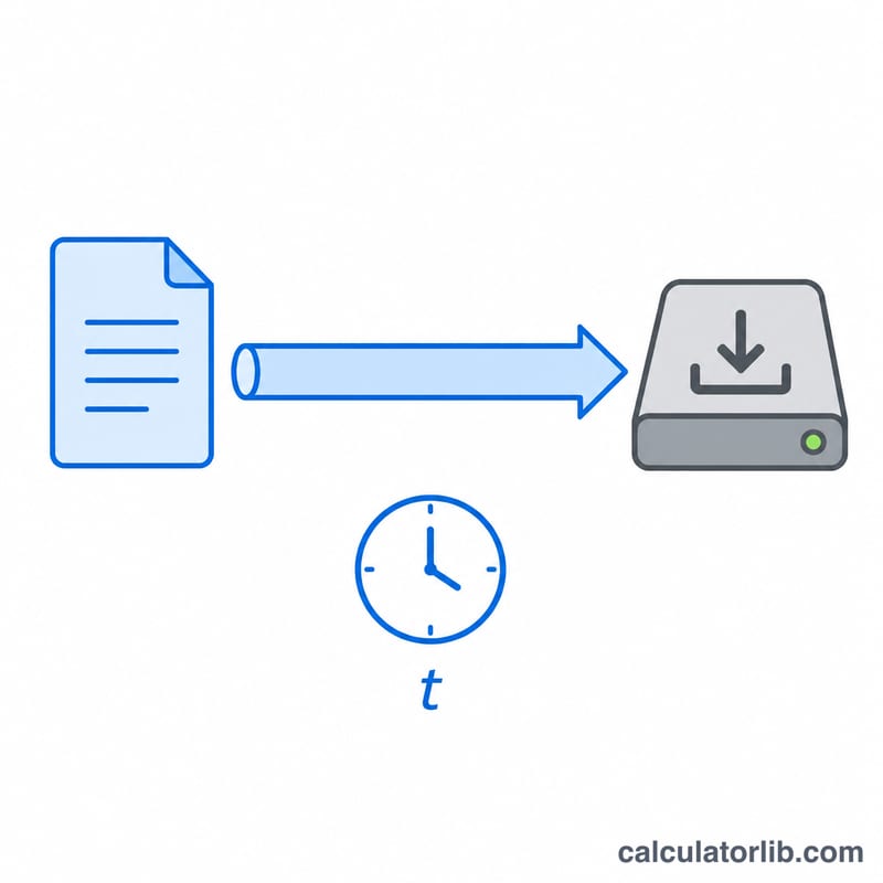 Diagram of a file transferring through a bandwidth channel to a device with a clock showing time