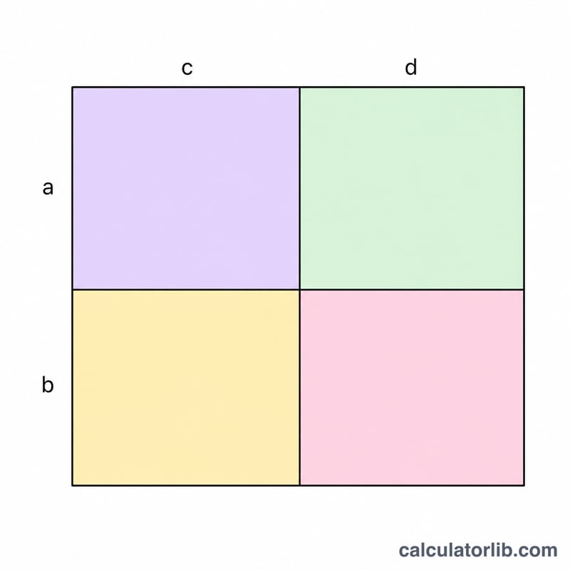 Rectangle split into four smaller boxes showing partial products of an area model