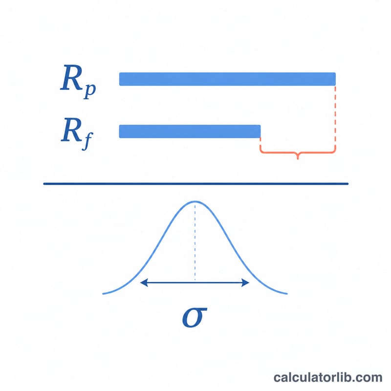Diagram of the Sharpe ratio formula showing excess return divided by standard deviation