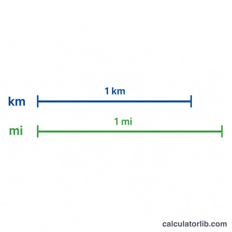 Comparison bar showing a kilometer is shorter than a mile