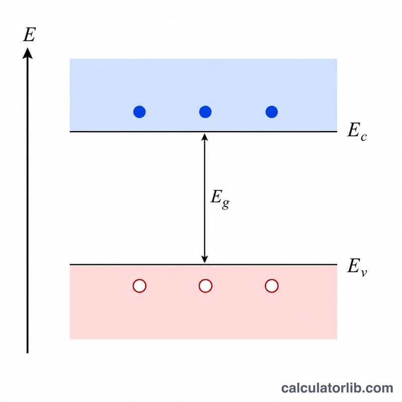 Energy band diagram of an intrinsic semiconductor showing conduction band, valence band, band gap and electron-hole pairs