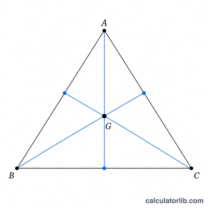 Triangle with three medians intersecting at the centroid point G
