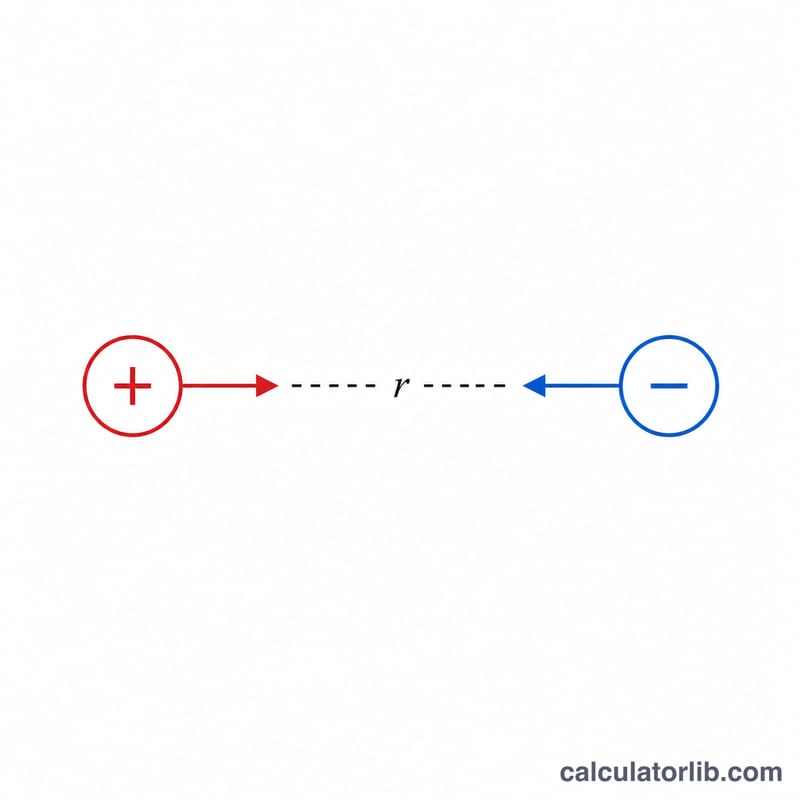 Two point charges separated by distance r with force arrows between them