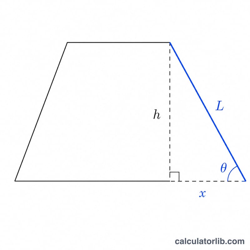 Trapezoid with height, horizontal offset, slanted leg and base angle marked