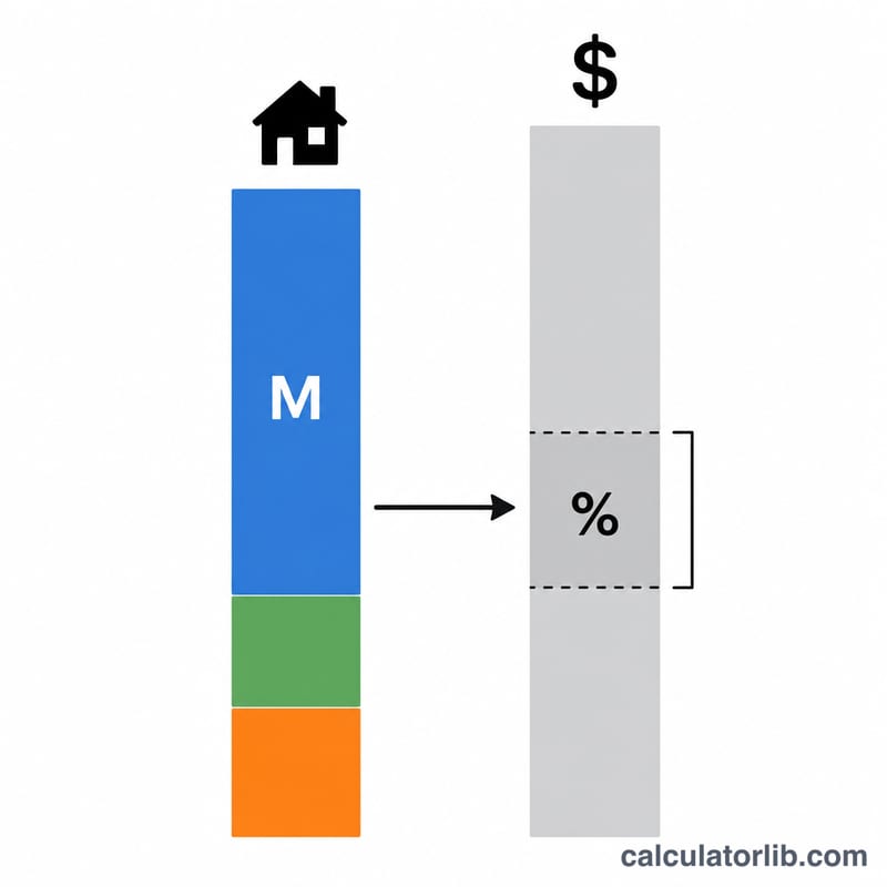 Bar showing monthly housing cost split into principal & interest, taxes, and insurance, compared against a portion of gross monthly income