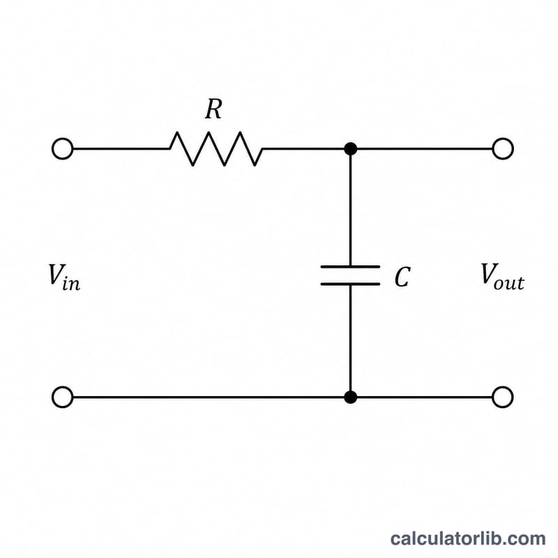 RC low pass filter circuit with series resistor R and shunt capacitor C