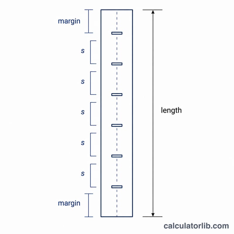Placket diagram showing length, equal end margins and equal center-to-center buttonhole spacing