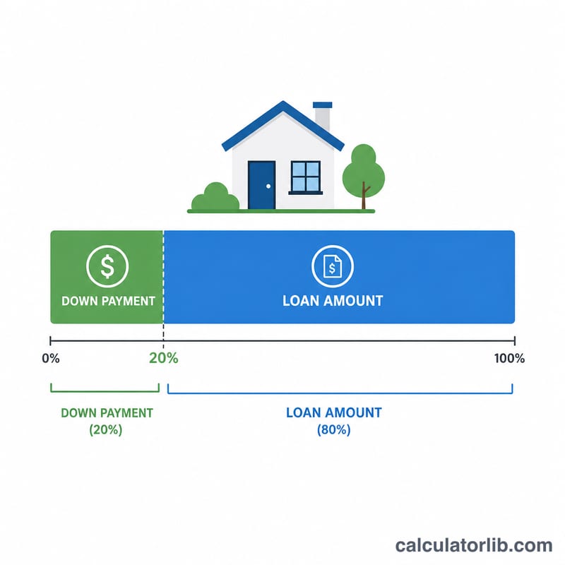 Diagram showing loan amount versus down payment with a 20 percent threshold
