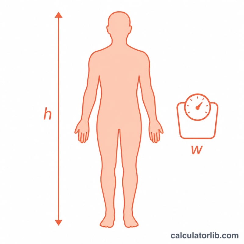 Human body silhouette with surface highlighted, height and weight inputs