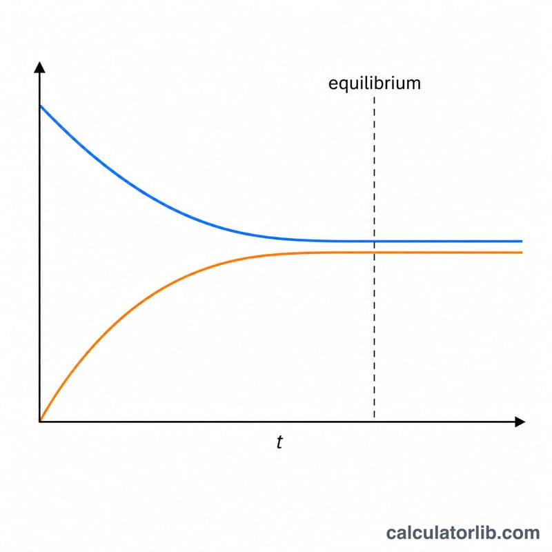 Reversible reaction reaching equilibrium where forward and reverse rates become equal