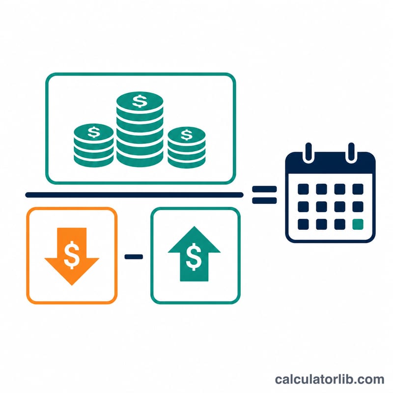 Diagram showing cash balance divided by net burn rate equals runway in months