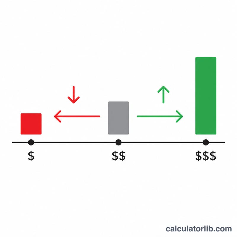 Diagram showing markup increasing price and markdown decreasing price from an original value